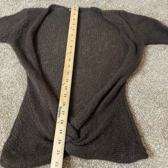 Wooden Ships sweater V neck loose knit tie middle wrap style chocolate brown SM - Picture 6 of 8